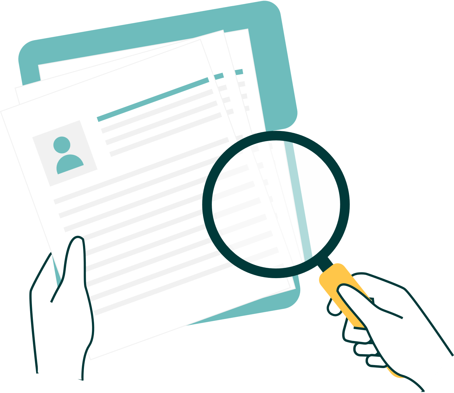 Magnifying glass and paper graphic